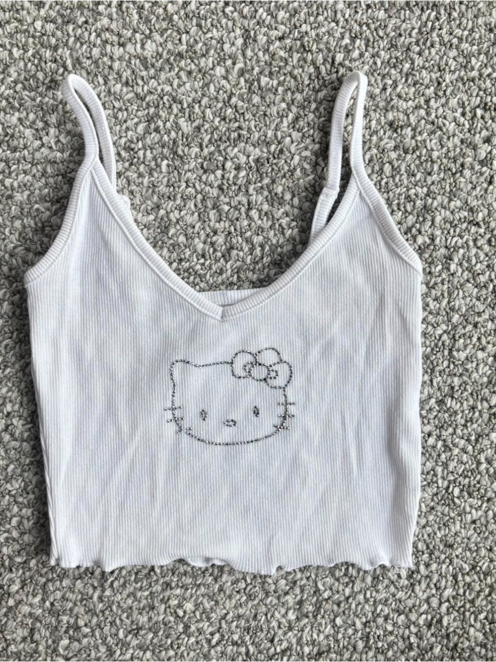 White Ribbed Hello Kitty Tank Top